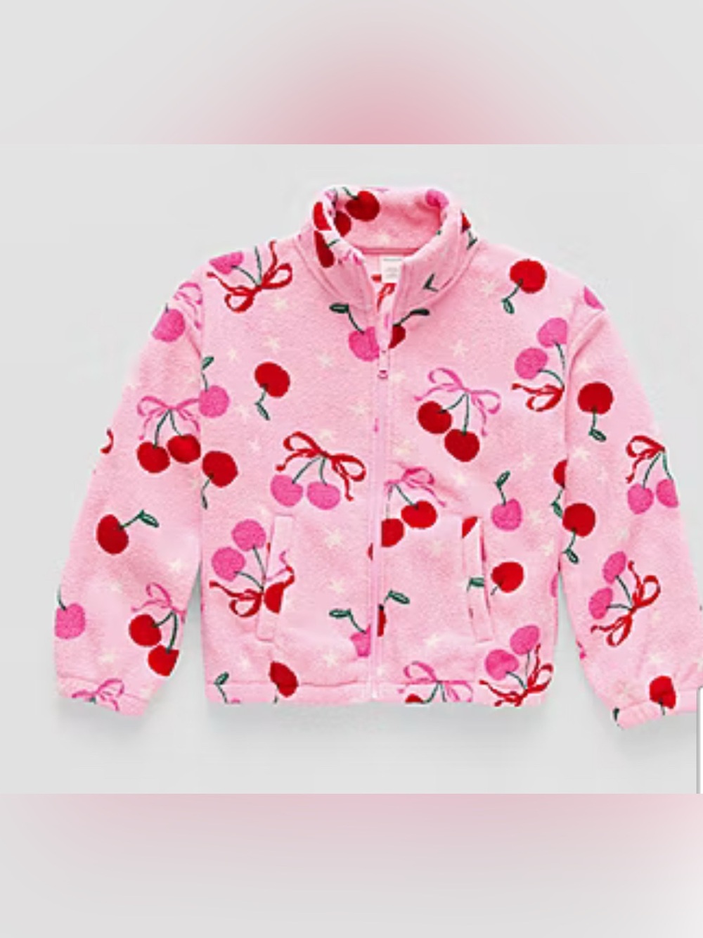 Kids Pink Cherry Fleece Zip-Up Hoodie